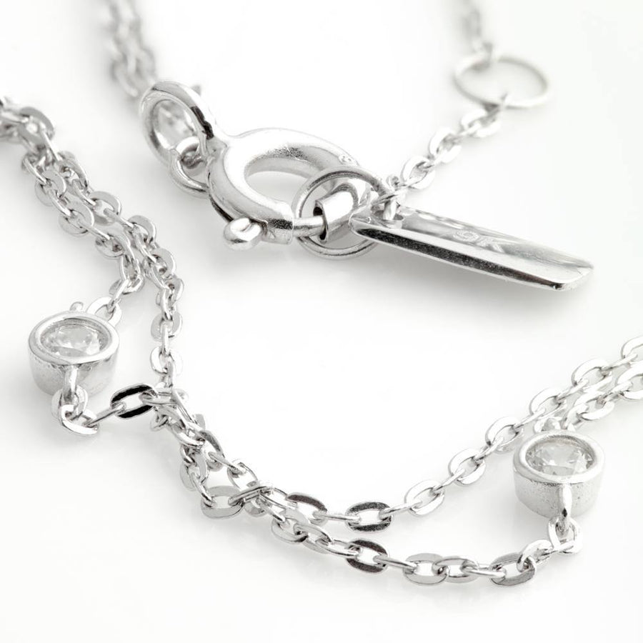 9ct White Gold Double Chain Crystal Choker Necklace - ZuZu Jewellery