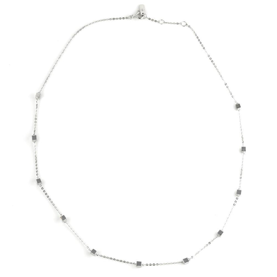 9ct White Gold Tiny Cube Chain Choker Necklace - ZuZu Jewellery