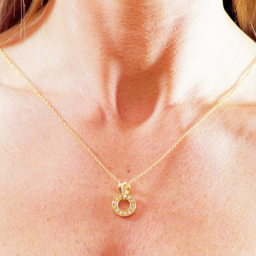 Gold Long CZ Halo Pendant Necklace - ZuZu Jewellery