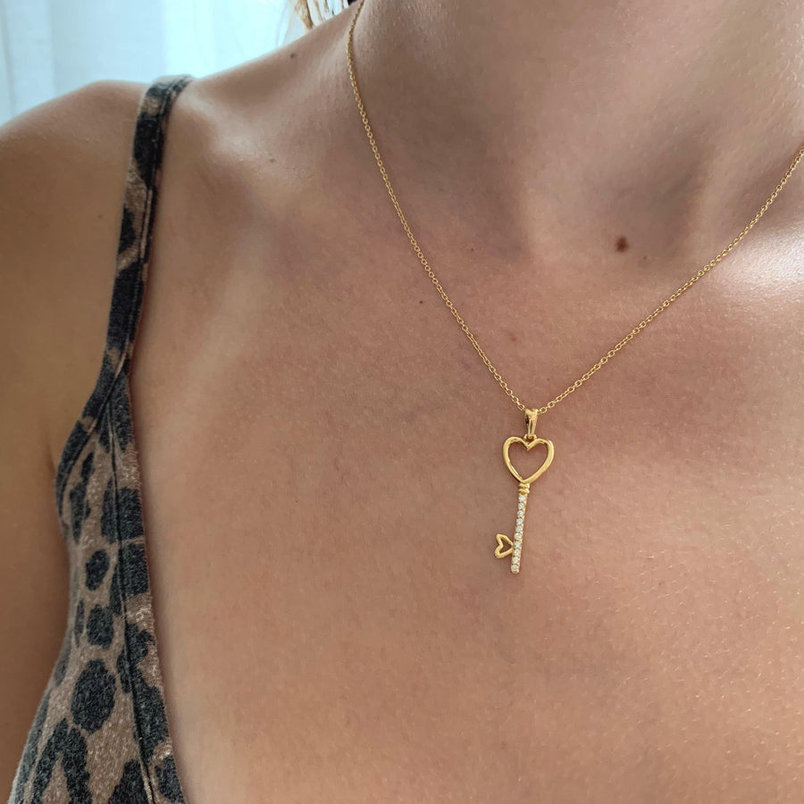 Gold Crystal Key 2 My Heart Pendant Necklace - ZuZu Jewellery