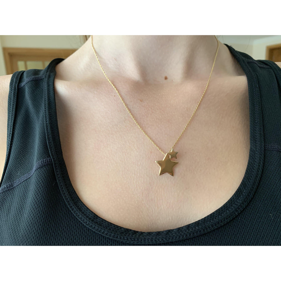 Gold Double Star Pendant Necklace - ZuZu Jewellery