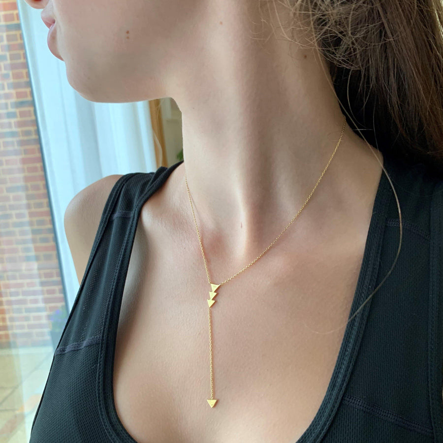 Gold Triangle Lariat Necklace - ZuZu Jewellery