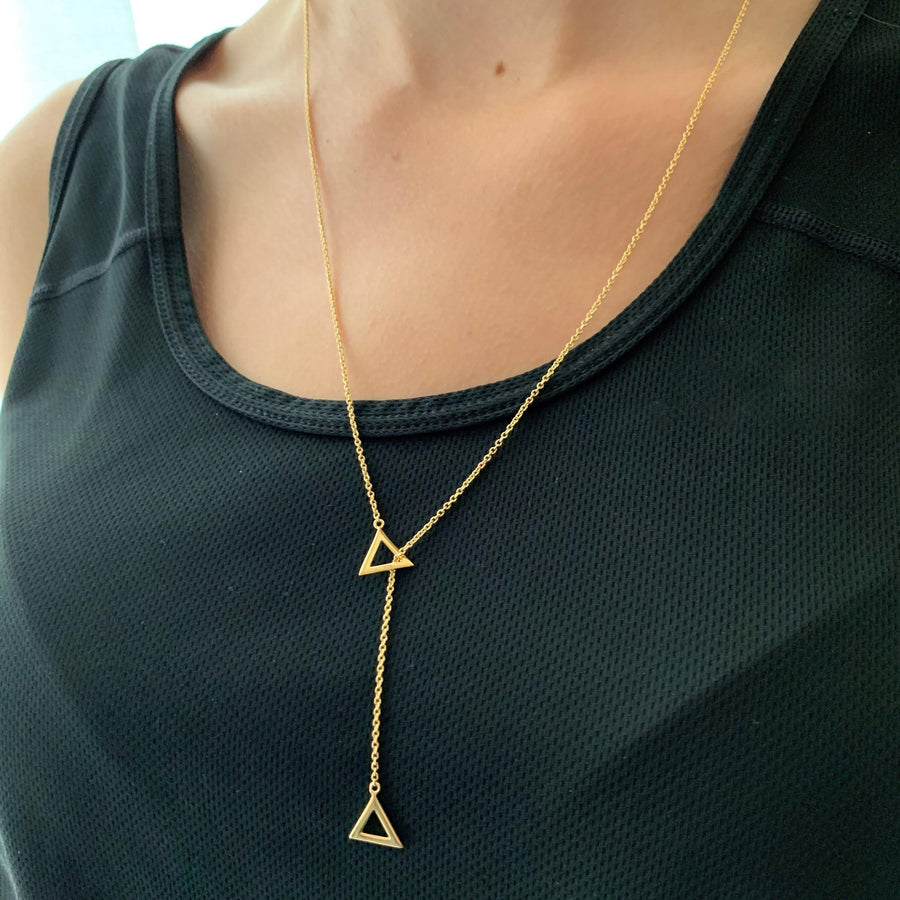 Gold Triangle Lariat Necklace - ZuZu Jewellery