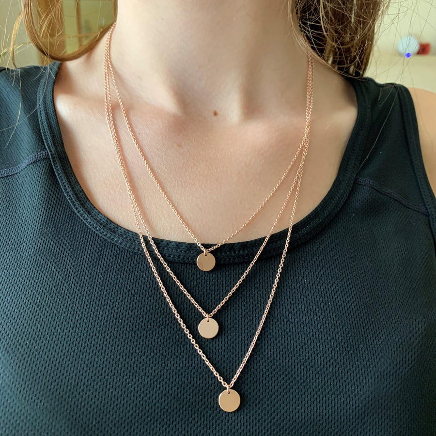 Rose Gold Steel Triple Coin Layered Necklace - ZuZu Jewellery