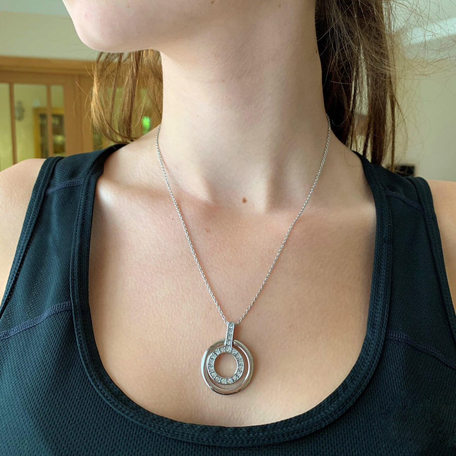 Steel CZ Encircled Halo Pendant Necklace - ZuZu Jewellery