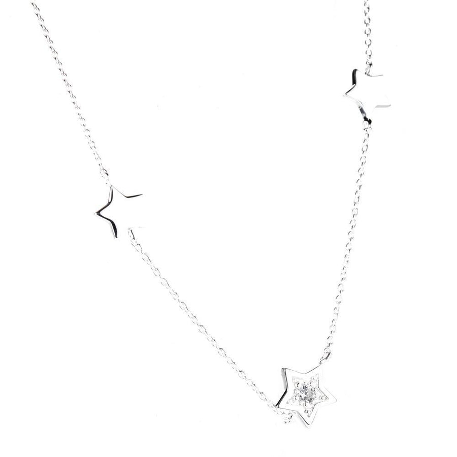 Sterling Silver Crystal Star Chain Choker Necklace - ZuZu Jewellery