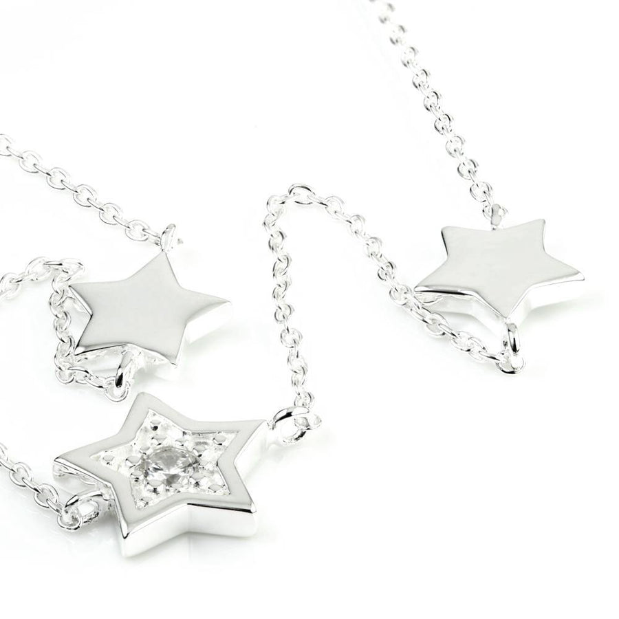 Sterling Silver Crystal Star Chain Choker Necklace - ZuZu Jewellery