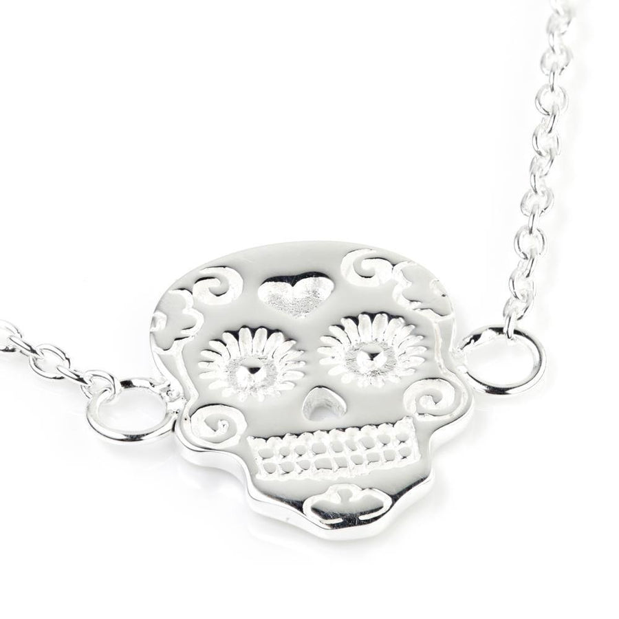 Steel Sugar Skull Pendant Necklace - ZuZu Jewellery