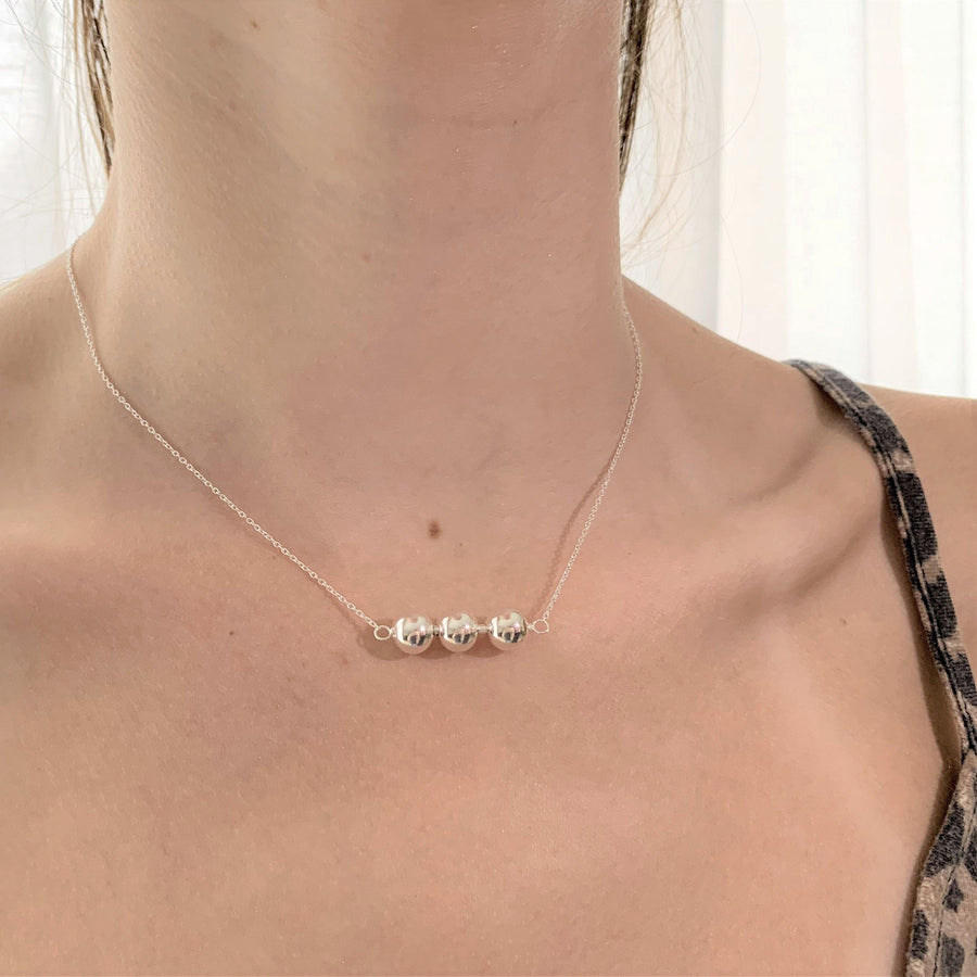 Sterling Silver Triple Orb Choker Necklace - ZuZu Jewellery