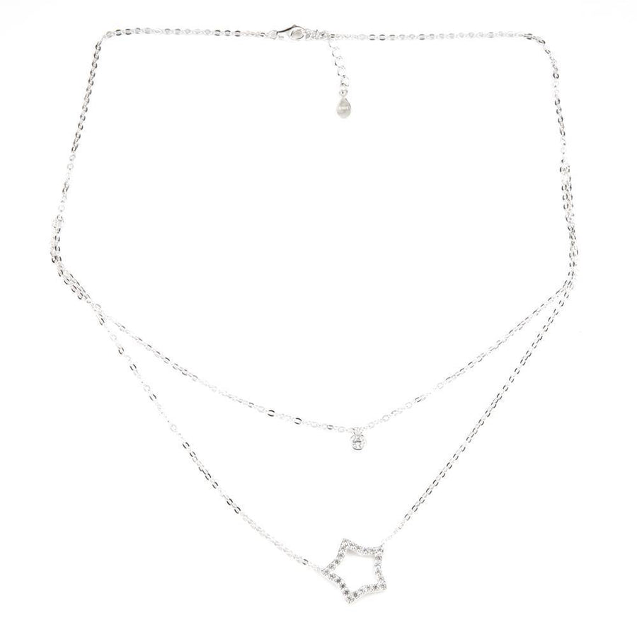 Sterling Silver Crystal Star & Gem Layered Necklace - ZuZu Jewellery