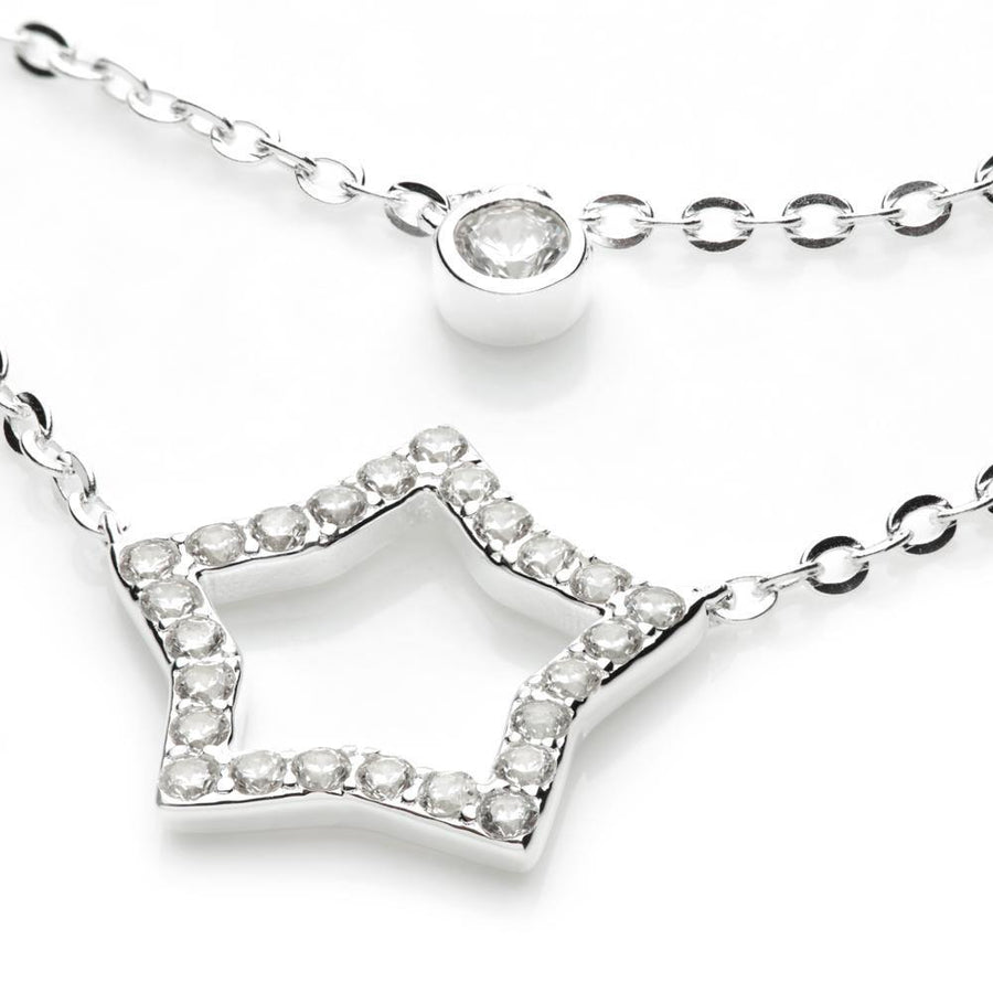 Sterling Silver Crystal Star & Gem Layered Necklace - ZuZu Jewellery