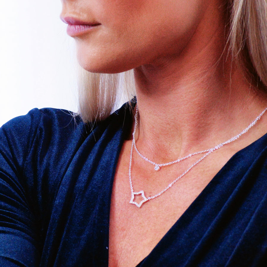 Sterling Silver Crystal Star & Gem Layered Necklace - ZuZu Jewellery