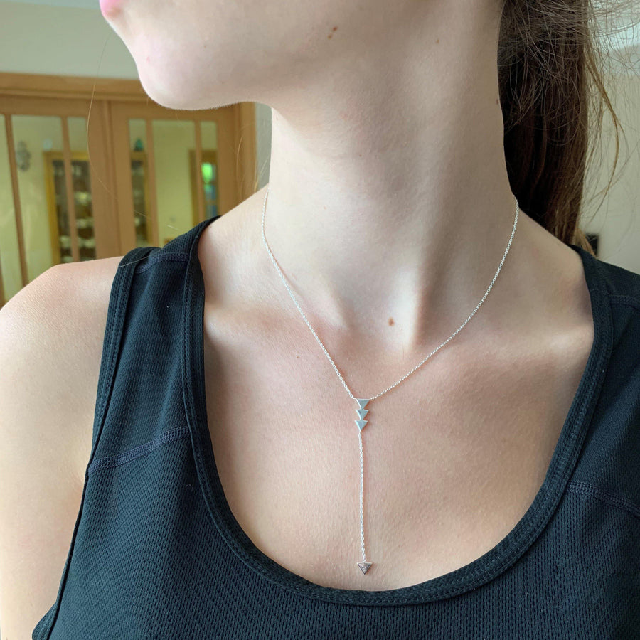 Sterling Silver Triangle Lariat Necklace - ZuZu Jewellery