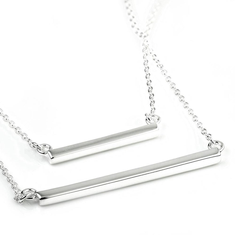 Sterling Silver Bar Double Chain Layered Necklace - ZuZu Jewellery
