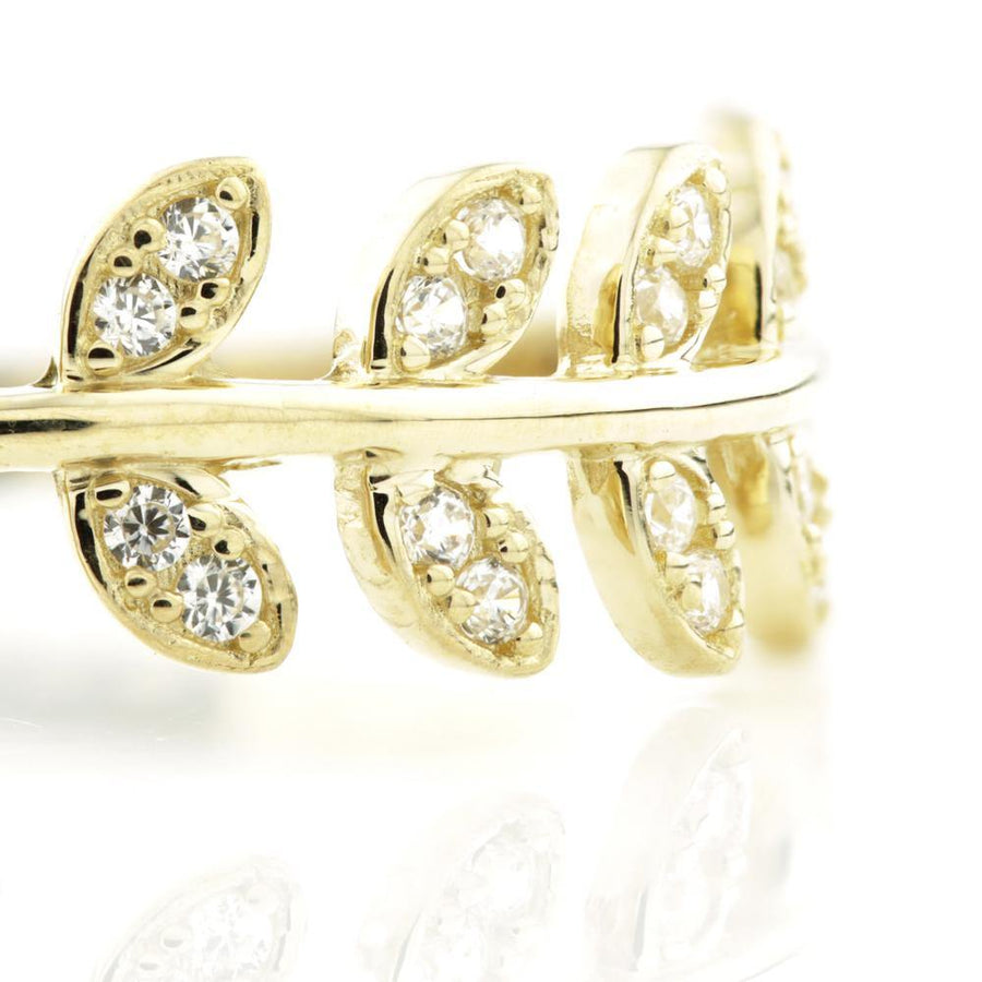 9ct Gold Crystal Leaf Ring - ZuZu Jewellery