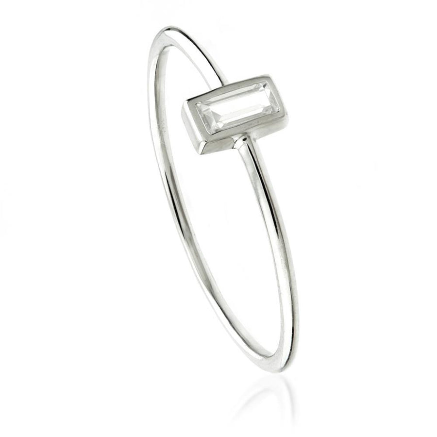 9ct White Gold Crystal Rectangle Ring - ZuZu Jewellery