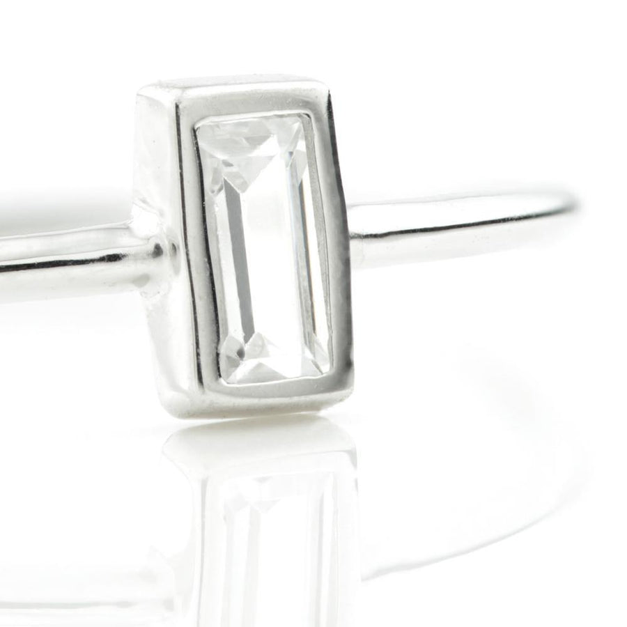 9ct White Gold Crystal Rectangle Ring - ZuZu Jewellery