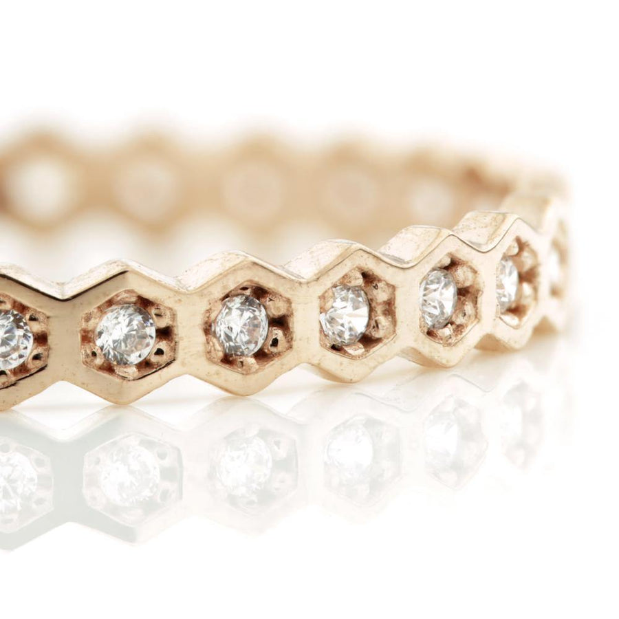 9ct Rose Gold Crystal Hexagon Stacking Ring - ZuZu Jewellery