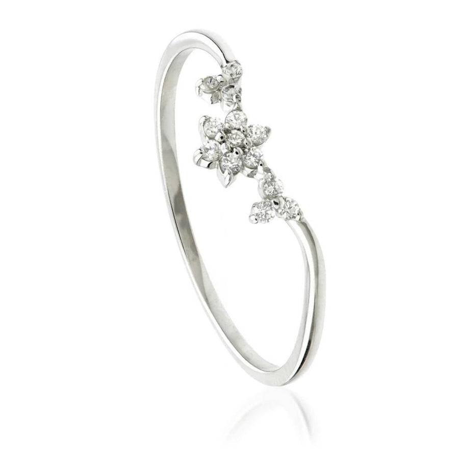 9ct White Gold Crystal Flower Chevron Stacking Ring - ZuZu Jewellery