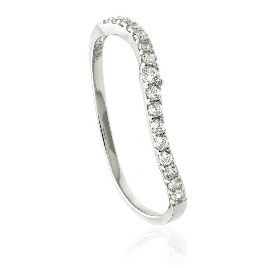 9ct White Gold Crystal Curved Stacking Ring - ZuZu Jewellery