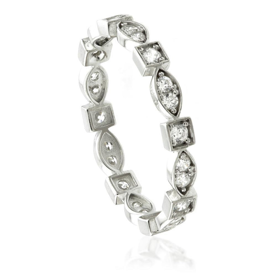 9ct White Gold Crystal Marquise & Square Statement Ring - ZuZu Jewellery