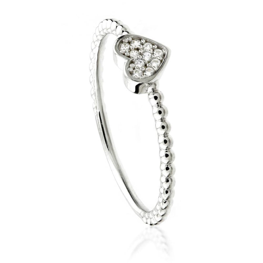 9ct White Gold Pave Crystal Heart Ring - ZuZu Jewellery