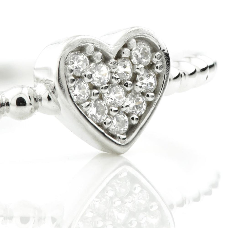 9ct White Gold Pave Crystal Heart Ring - ZuZu Jewellery