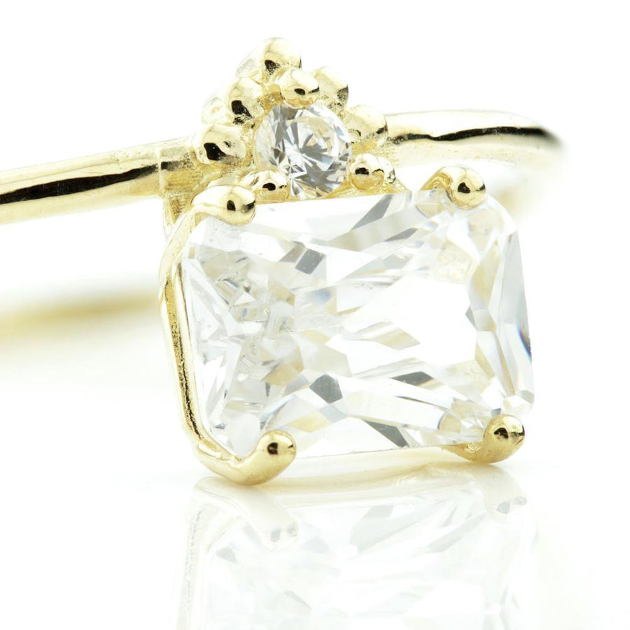 9ct Gold Square Crystal Solitaire Ring - ZuZu Jewellery