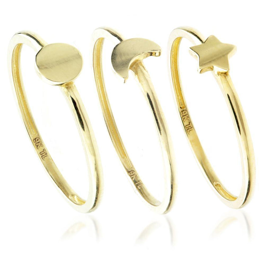 9ct Gold Multi Shape Triple Stacking Ring Set (3 Rings) - ZuZu Jewellery