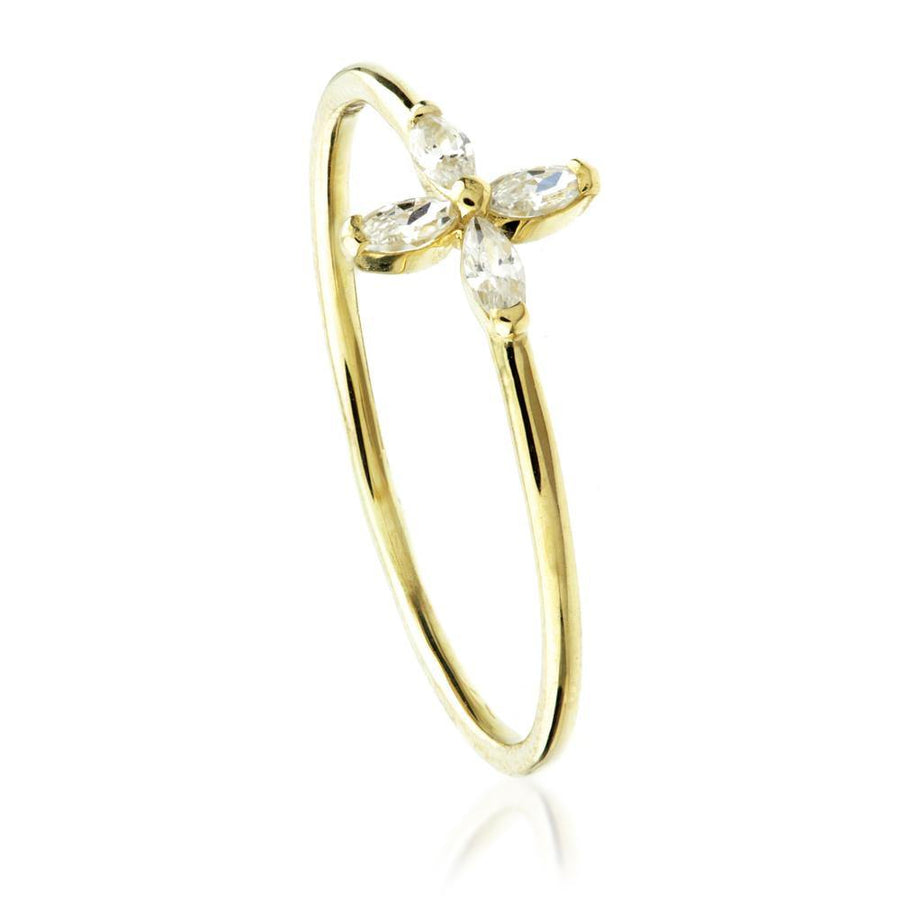 9ct Gold Crystal Monogram Flower Stacking Ring - ZuZu Jewellery