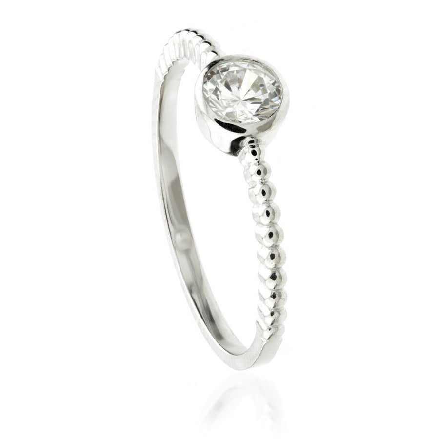 9ct White Gold Round Crystal Solitaire Stacking Ring - ZuZu Jewellery