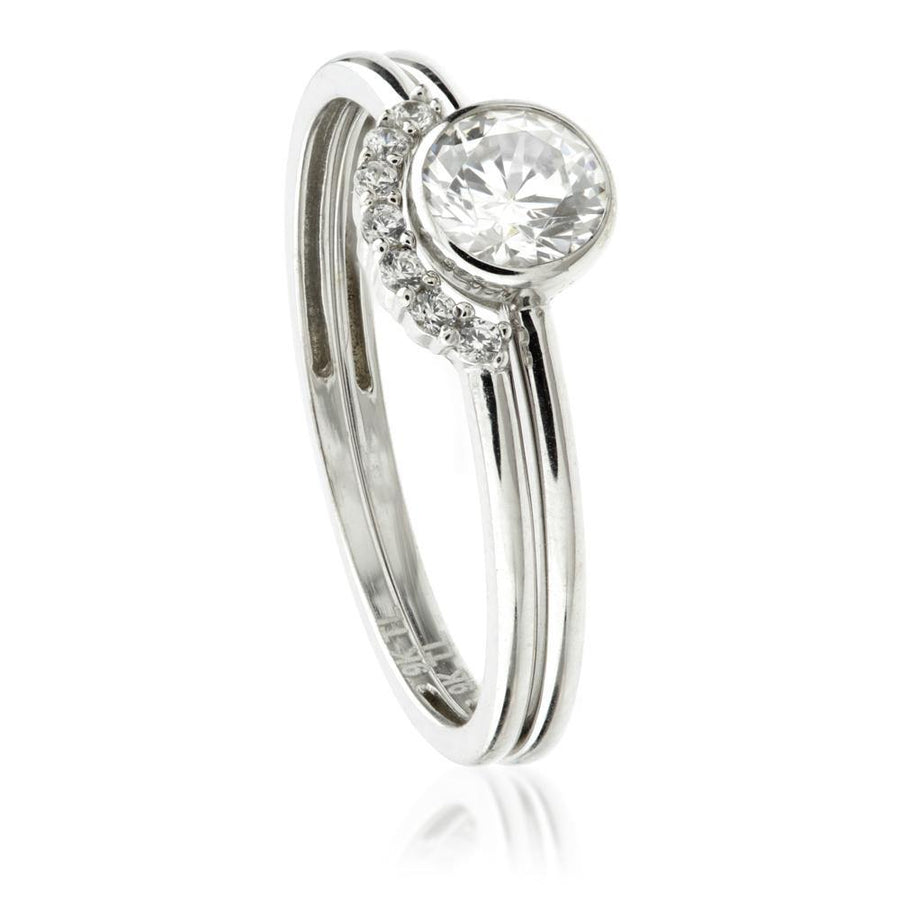 9ct White Gold Round Crystal & Curve Stacking Ring Set (2 rings) - ZuZu Jewellery