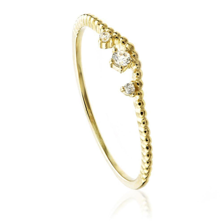 9ct Gold Curved Stacking Ring with Crystals - ZuZu Jewellery