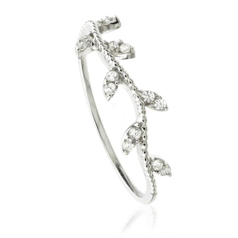 9ct White Gold Crystal Leaf Ring - ZuZu Jewellery