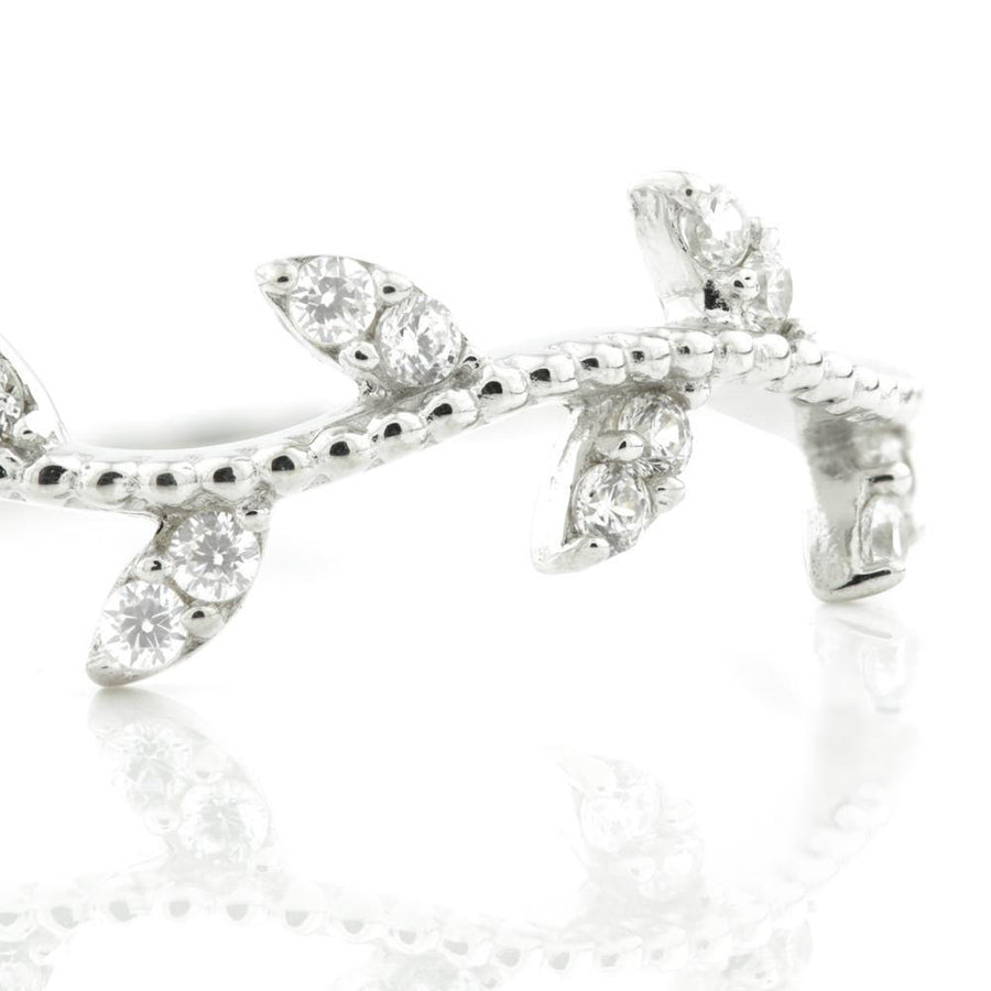 9ct White Gold Crystal Leaf Ring - ZuZu Jewellery