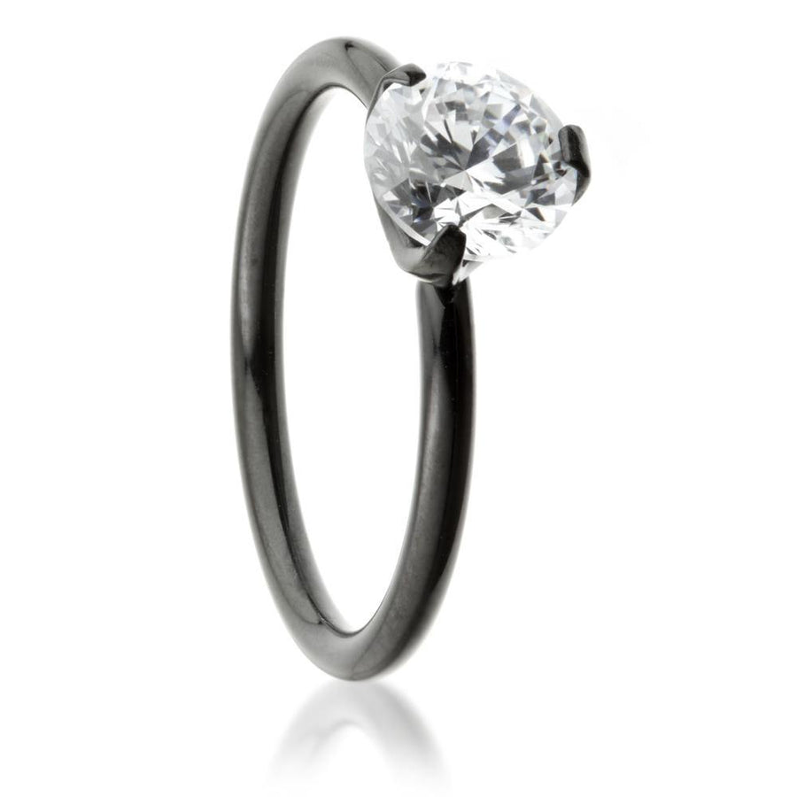 Black Steel Crystal Solitaire Ring - ZuZu Jewellery
