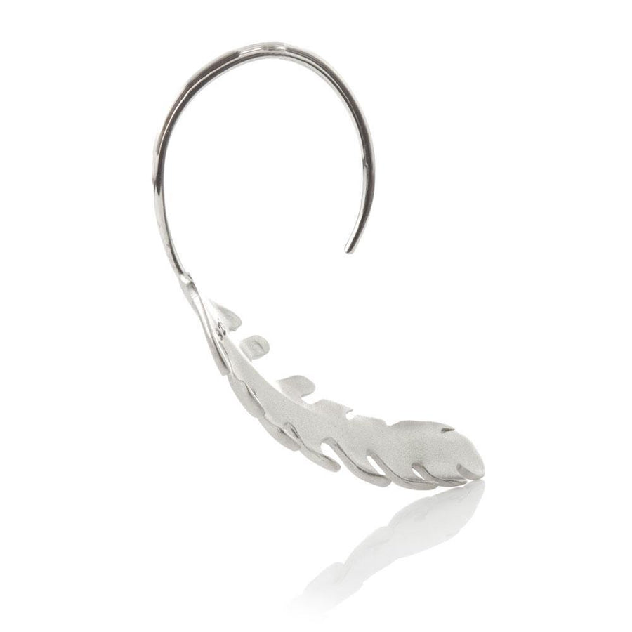 Rhodium Sterling Silver Feather Pull Through Earrings - ZuZu Jewellery