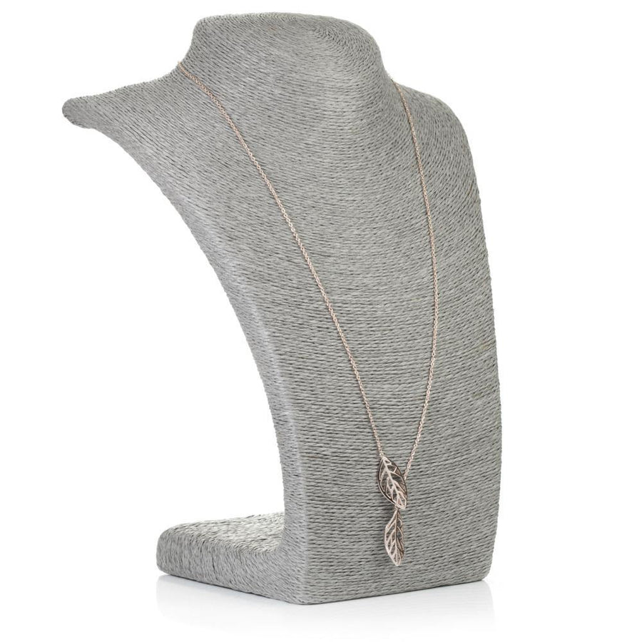 Rose Gold Steel Thread Through Leaf Lariat Necklace - ZuZu Jewellery