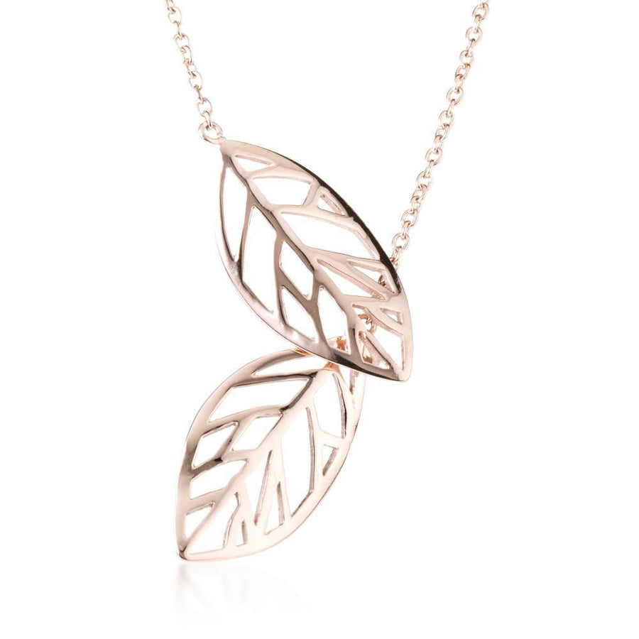 Rose Gold Steel Thread Through Leaf Lariat Necklace - ZuZu Jewellery