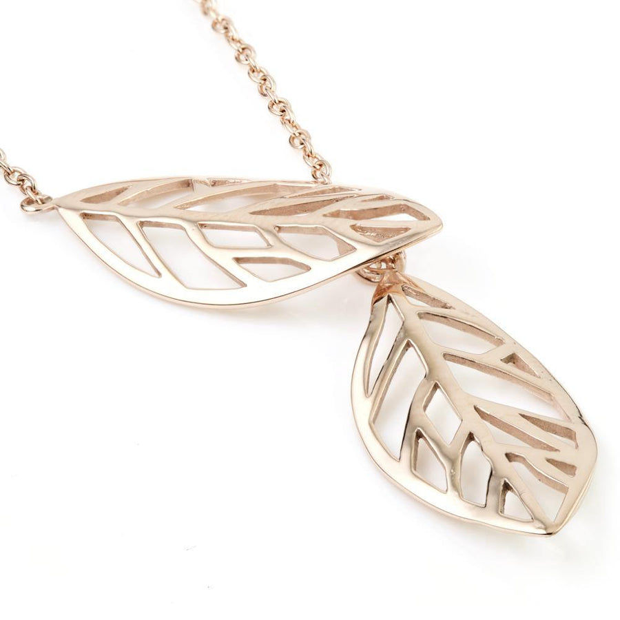 Rose Gold Steel Thread Through Leaf Lariat Necklace - ZuZu Jewellery