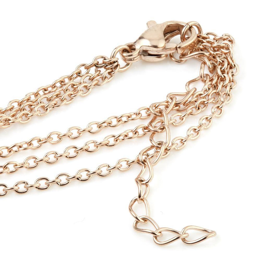 Rose Gold Steel Triple Coin Layered Necklace - ZuZu Jewellery