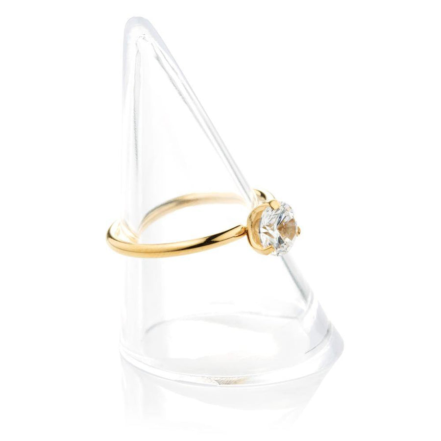 Gold Steel Crystal Solitaire Ring - ZuZu Jewellery