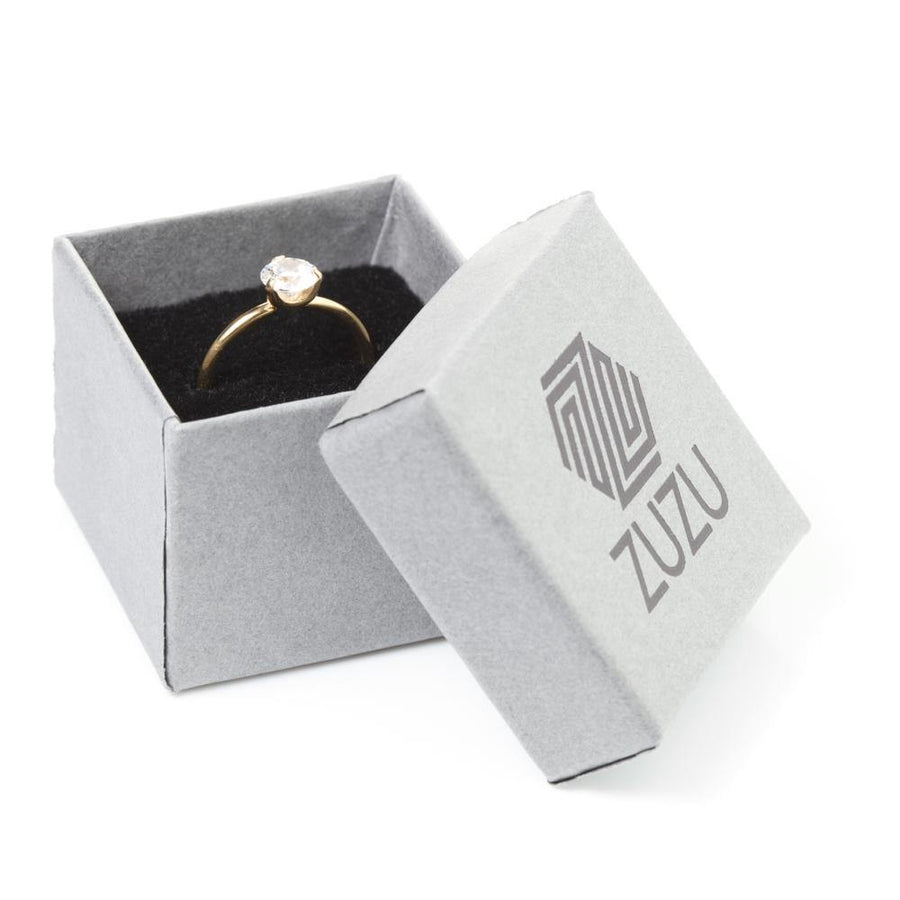Gold Steel Crystal Solitaire Ring - ZuZu Jewellery