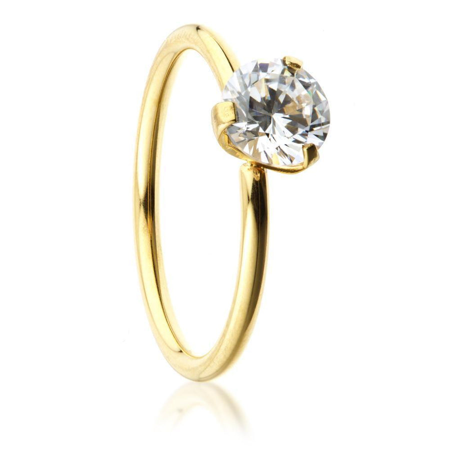 Gold Steel Crystal Solitaire Ring - ZuZu Jewellery