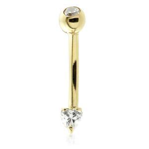 Solid Gold Rook Bar with Jewelled Heart - 14ct - ZuZu Jewellery