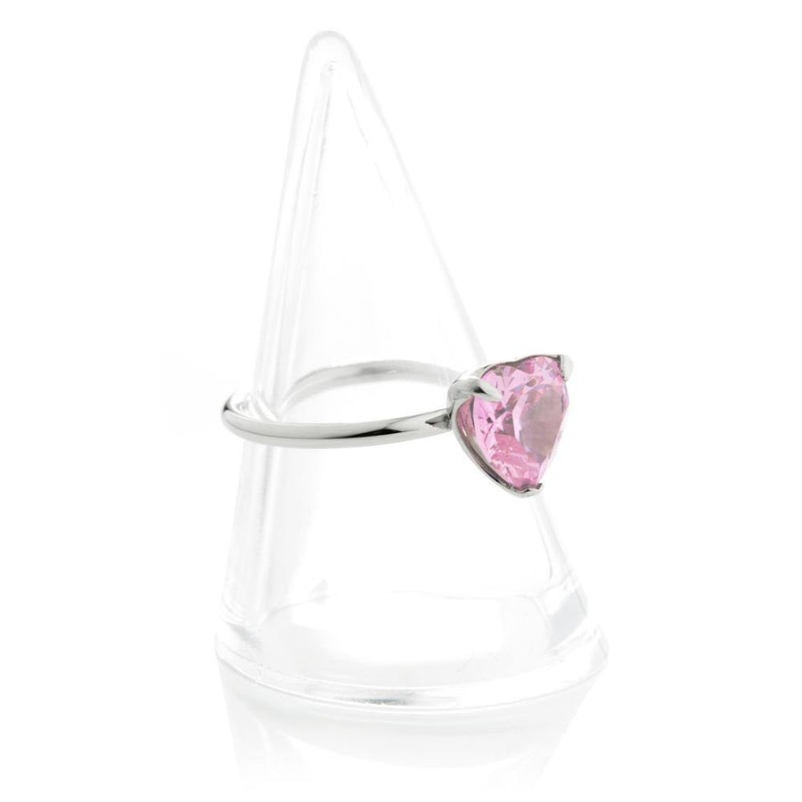 Steel Crystal Pink Heart Solitaire Ring - ZuZu Jewellery