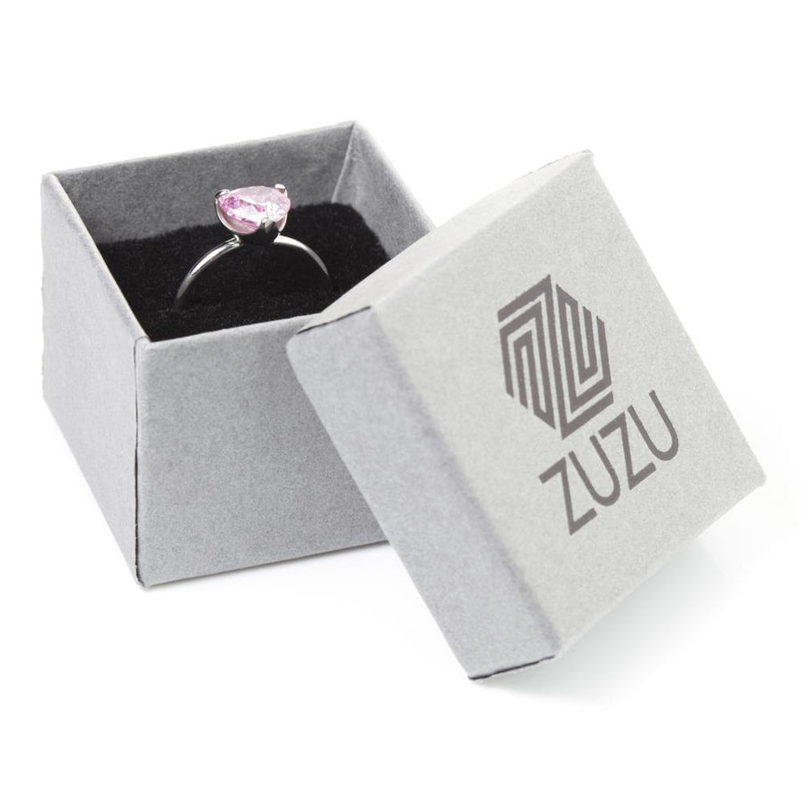 Steel Crystal Pink Heart Solitaire Ring - ZuZu Jewellery