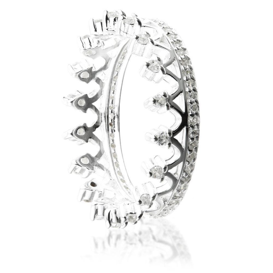 Sterling Silver Jewel Princess Crown Ring with CZ Gems - ZuZu Jewellery