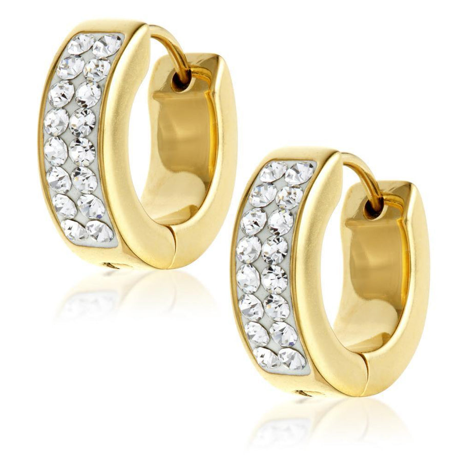 Gold Steel Hoop Earrings with Swarovski Crystals - ZuZu Jewellery