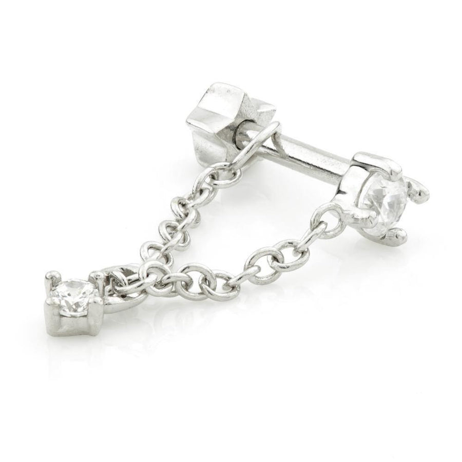 Sterling Silver CZ Gem & Chain Cartilage Bar Earring - ZuZu Jewellery